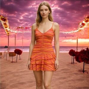 🛍Bundle sale🛍Wild Fable Orange and Pink Mini Dress with Ruffled Skirt small